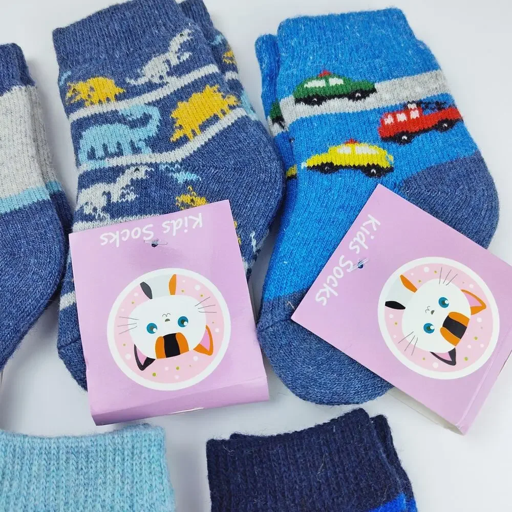 Boys Blue Wool Dino & Car Socks Pack of 5 NWT